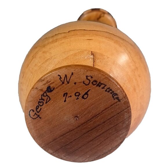 Vintage 10.5" Turned Spalted Beech & Segmented Maple Marquetry Bud Vase Signed - Picture 10 of 11